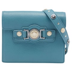 Versace Blue Leather Medusa Buckle Flap Crossbody Bag