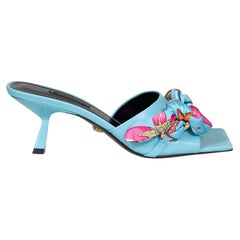 Versace Blue Leather Medusa Chain 55 Mules Size IT 40