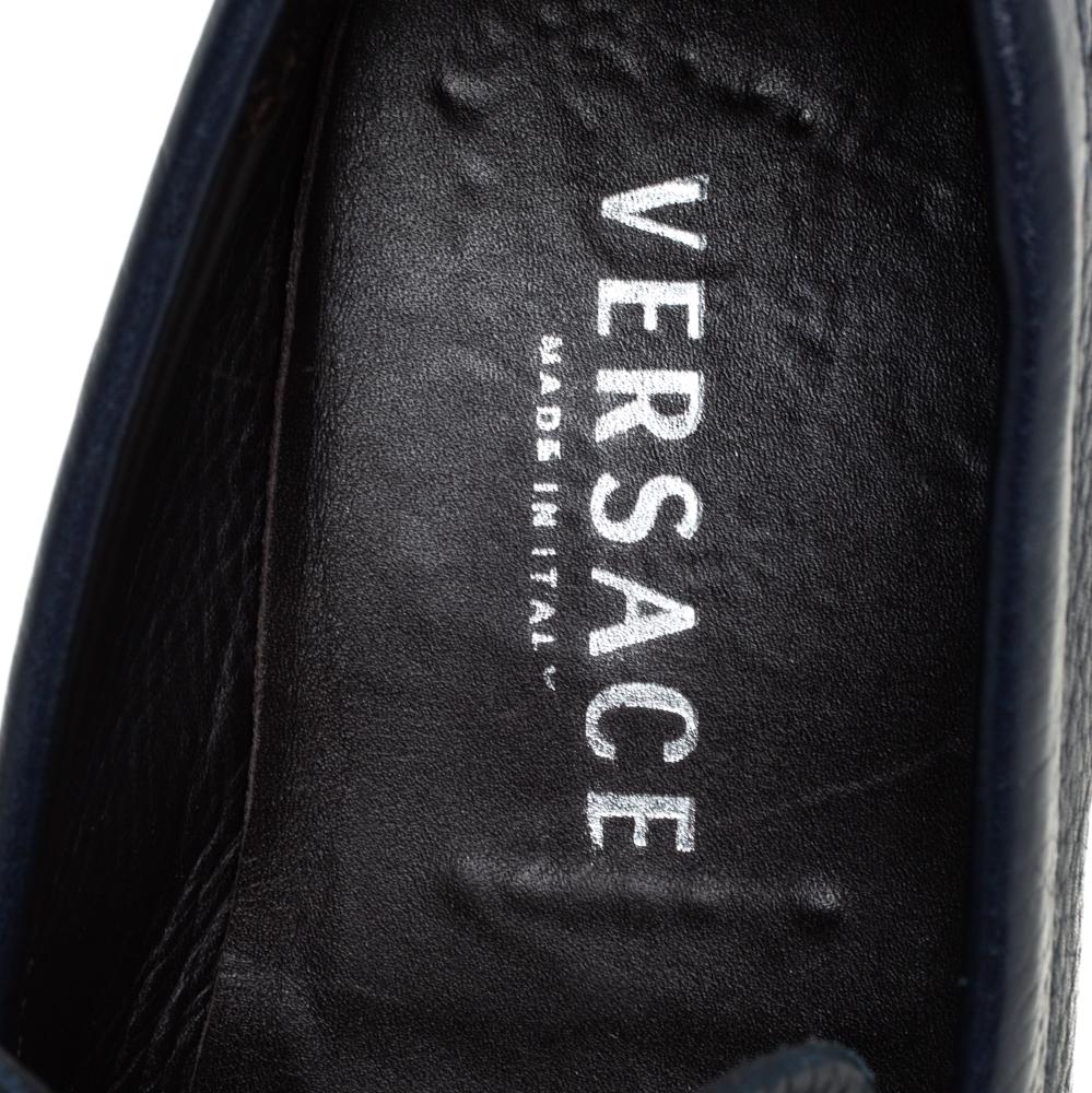 Men's Versace Blue Leather Medusa Embellished Slip On Loafers Size 41