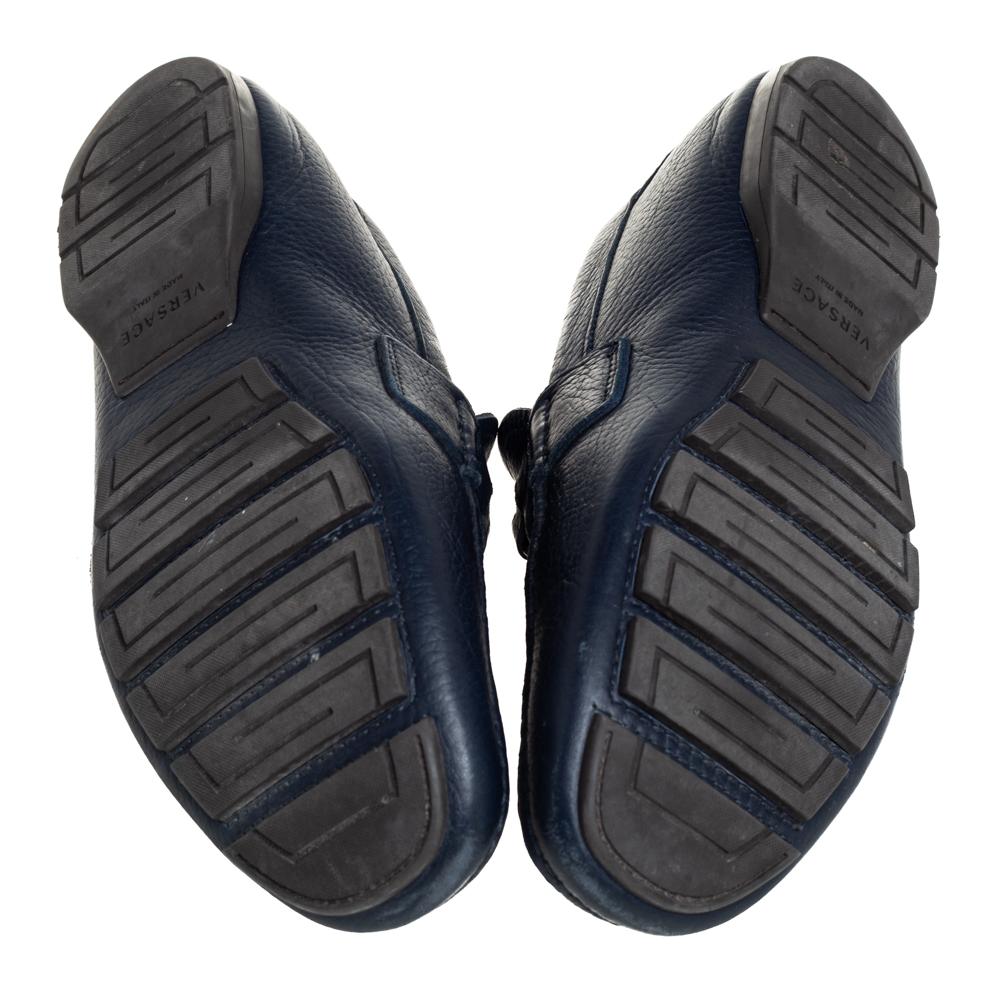 Versace Blue Leather Medusa Embellished Slip On Loafers Size 41 1