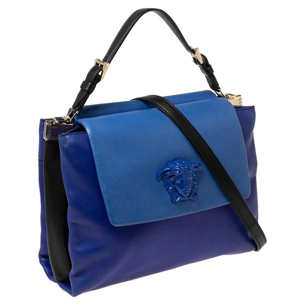 Versace Blue Leather Medusa Flap Top Handle Bag at 1stDibs