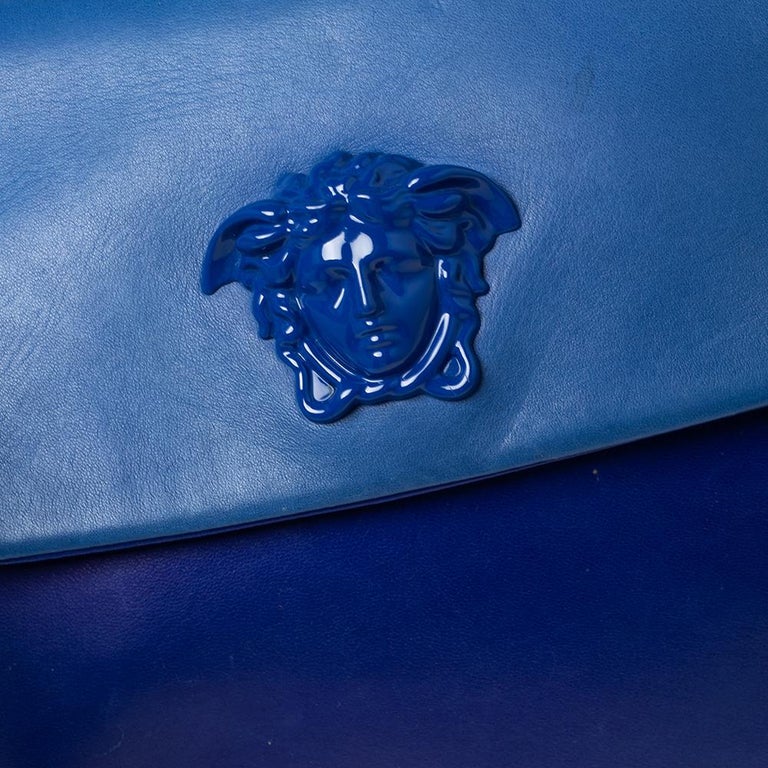 Versace Blue Leather Medusa Flap Top Handle Bag at 1stDibs