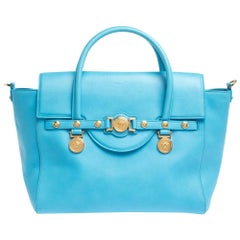 Versace Blue Leather Medusa Medallion Satchel