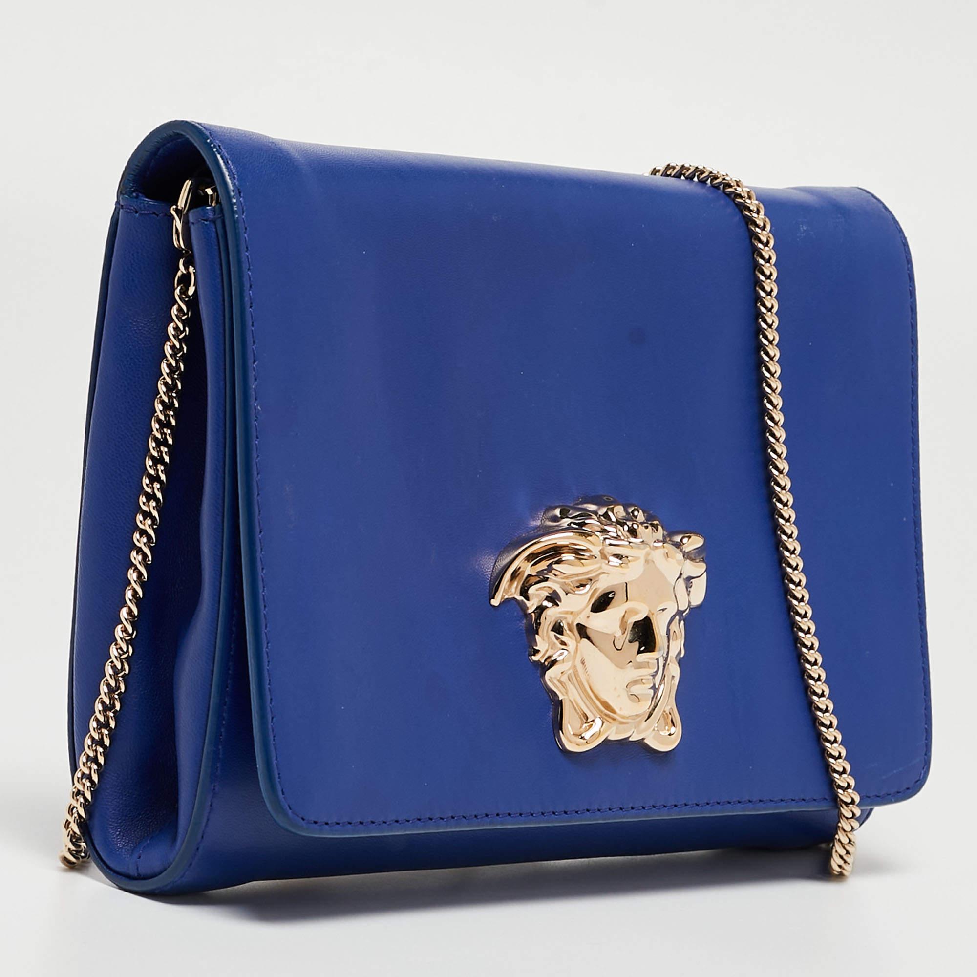 Versace Blue Leather Medusa Palazzo Shoulder Bag 10