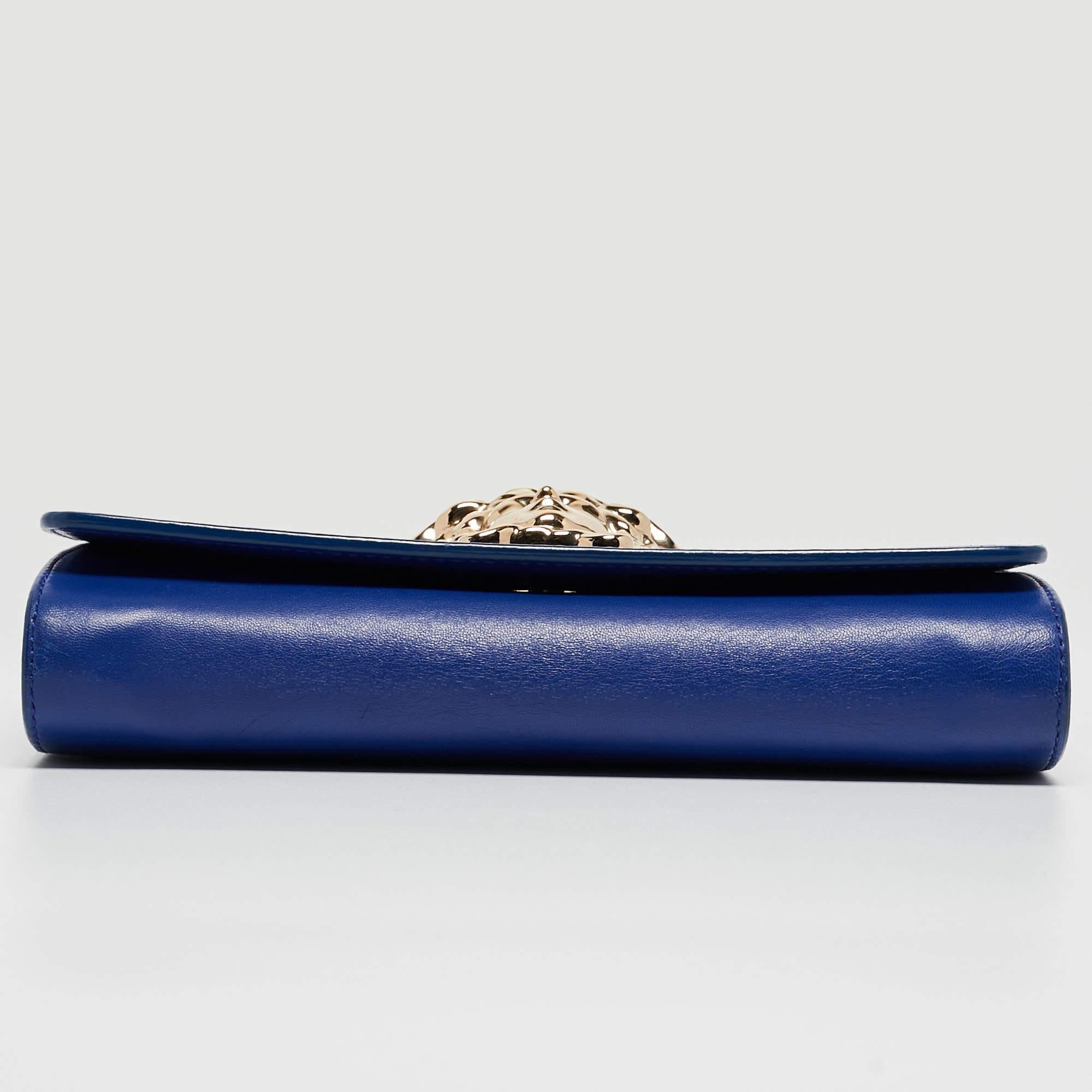 Women's Versace Blue Leather Medusa Palazzo Shoulder Bag