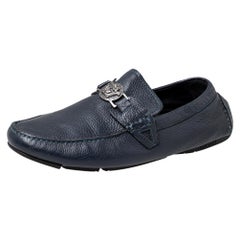 Versace Blue Leather Medusa Slip on Loafers Size 42