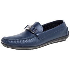 Versace Blue Leather Medusa Slip On Loafers Size 46