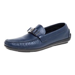 Versace Blue Leather Medusa Slip On Loafers Size 46