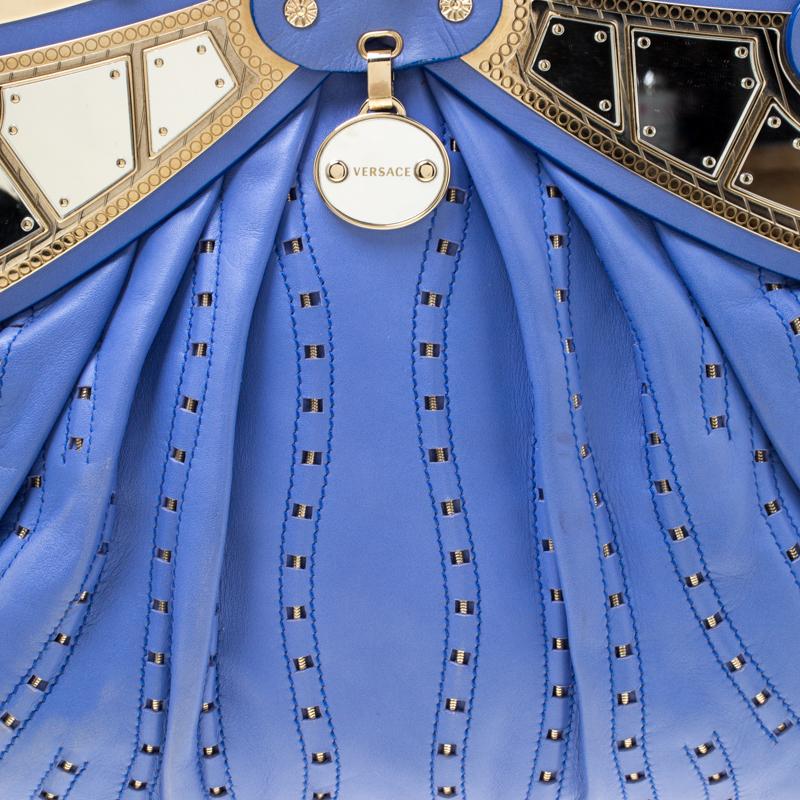 Versace Blue Leather Mirror Frame Chain Shoulder Bag 5