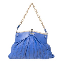 Versace Blue Leather Mirror Frame Chain Shoulder Bag