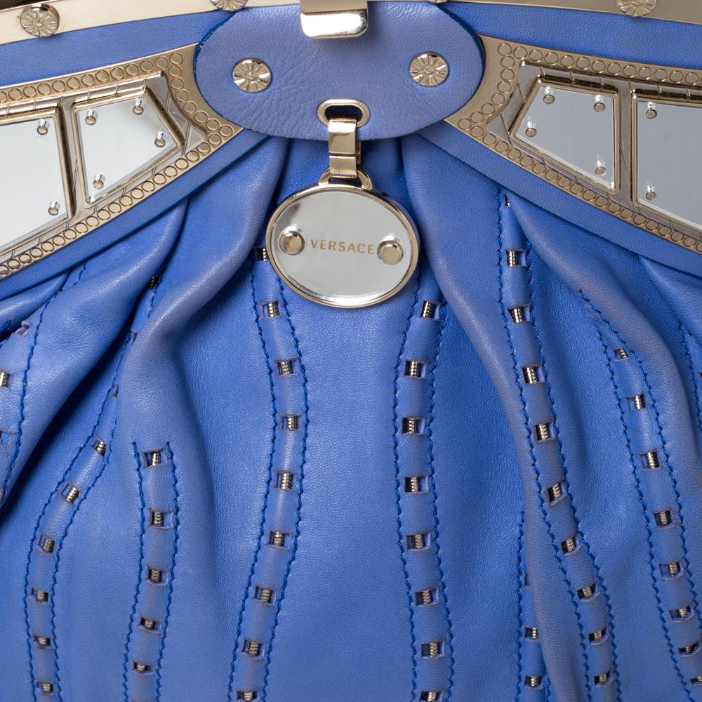 Versace Blue Leather Mirror Frame Chain Shoulder Bag In Good Condition In Dubai, Al Qouz 2