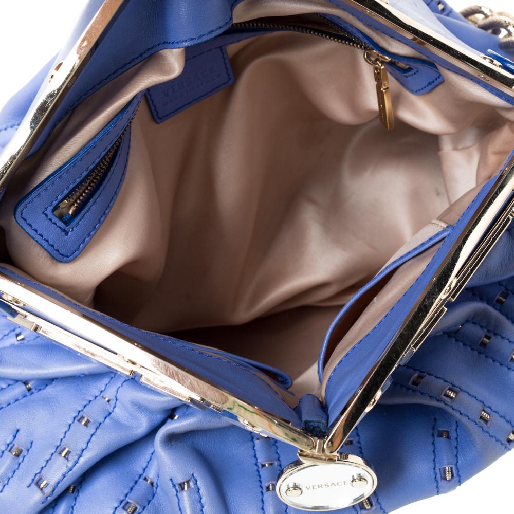 Women's Versace Blue Leather Mirror Frame Chain Shoulder Bag