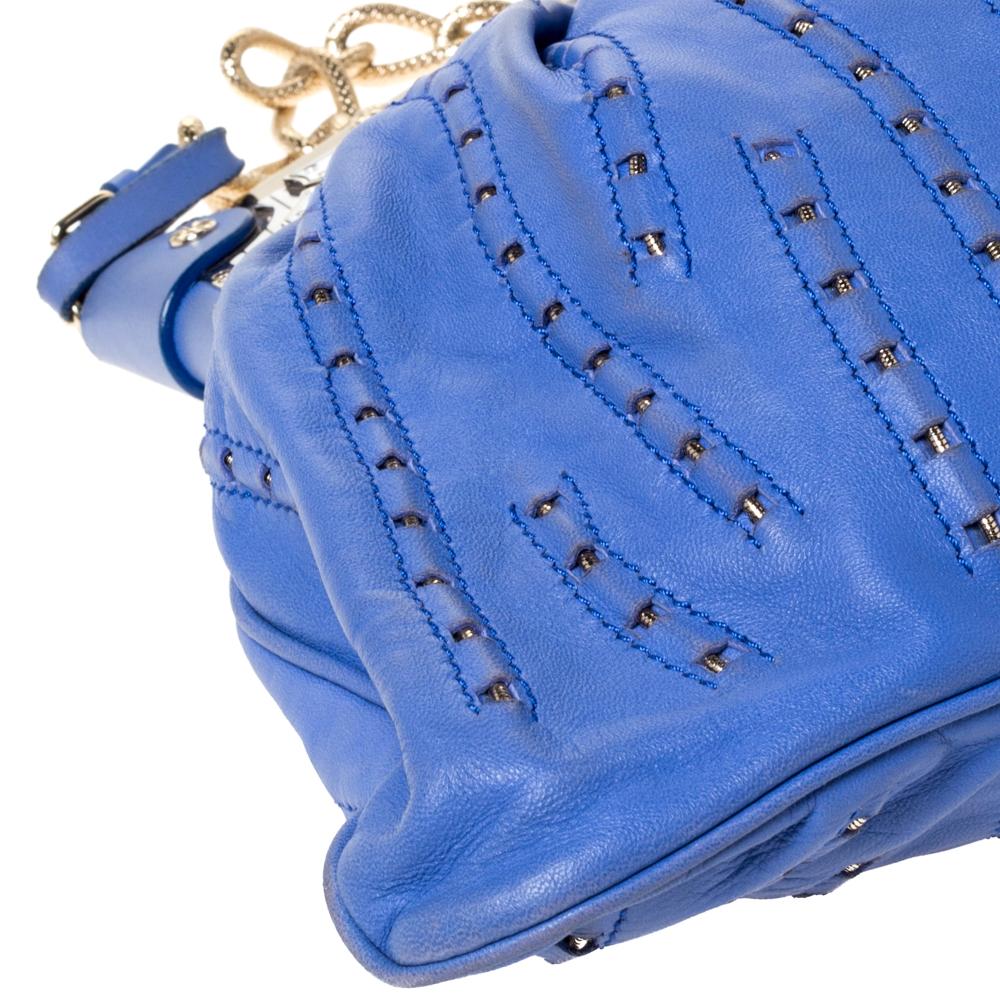 Versace Blue Leather Mirror Frame Chain Shoulder Bag 2