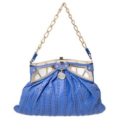 Versace Blue Leather Mirror Frame Chain Shoulder Bag