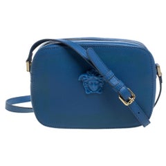  Versace Blue Leather Palazzo Medusa Camera Crossbody Bag