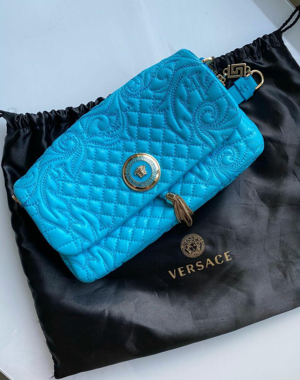 Blue VERSACE BLUE LEATHER QUILTED VANITAS Shoulder Bag