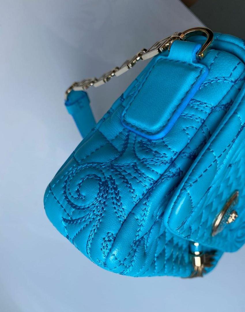 VERSACE BLUE LEATHER QUILTED VANITAS Shoulder Bag In Excellent Condition In Montgomery, TX