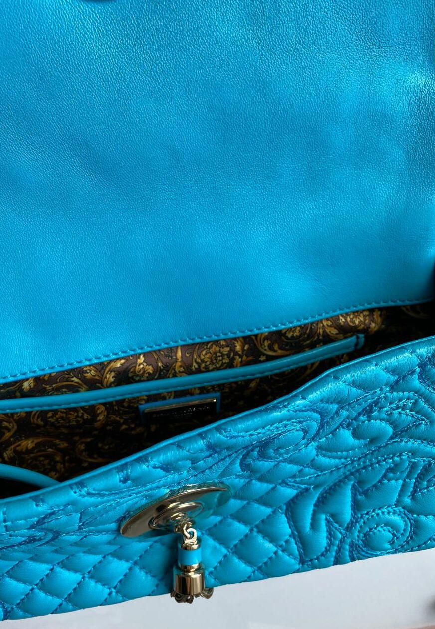 Women's VERSACE BLUE LEATHER QUILTED VANITAS Shoulder Bag