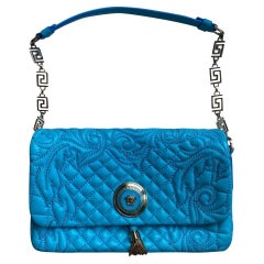 VERSACE BLUE LEATHER QUILTED VANITAS Shoulder Bag