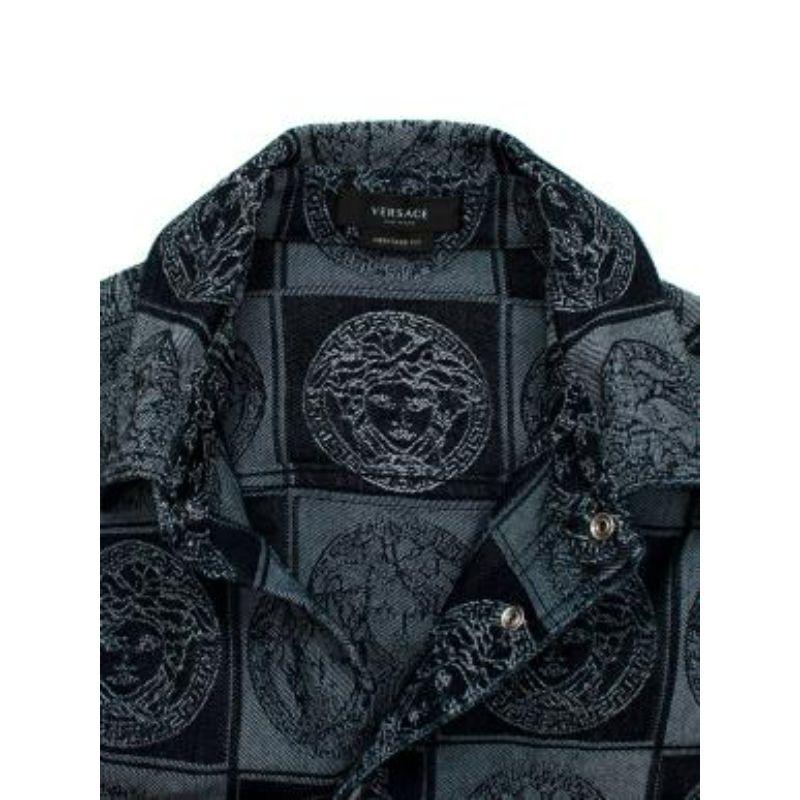 Versace Blue Medusa Patchwork Denim Shirt For Sale 1