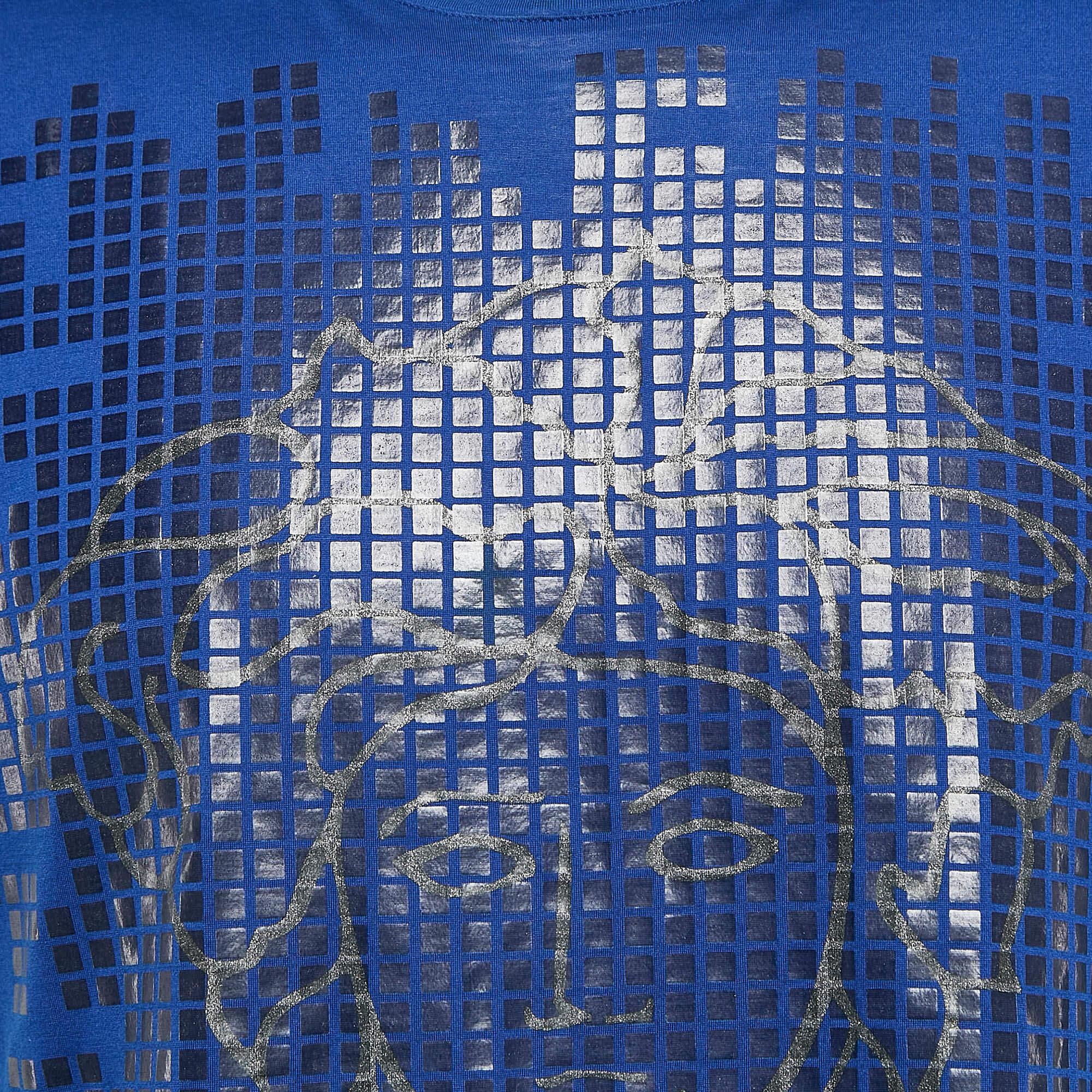 Versace Blue Medusa Print Cotton T-Shirt XL In Good Condition In Dubai, Al Qouz 2