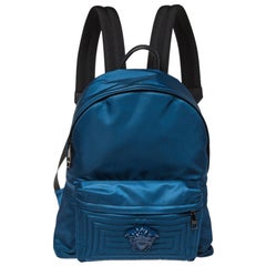 Versace Blue Nylon and Leather Medusa Pallazo Backpack