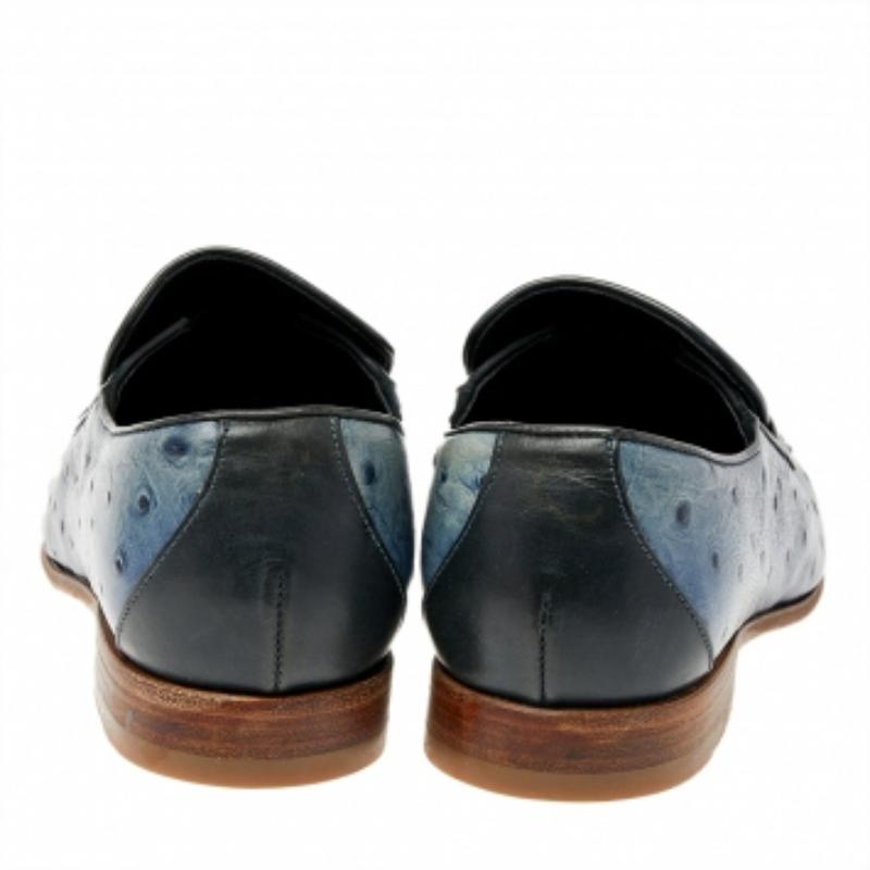 Gray Versace Blue Ostrich Leather Medusa Chain Detail Loafers Size 41