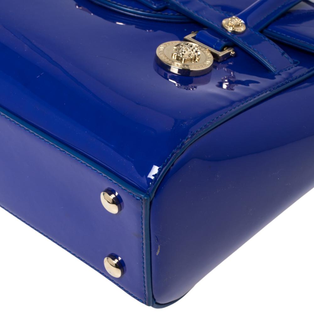 Versace Blue Patent Leather Medium Medusa Medallion Tote 7