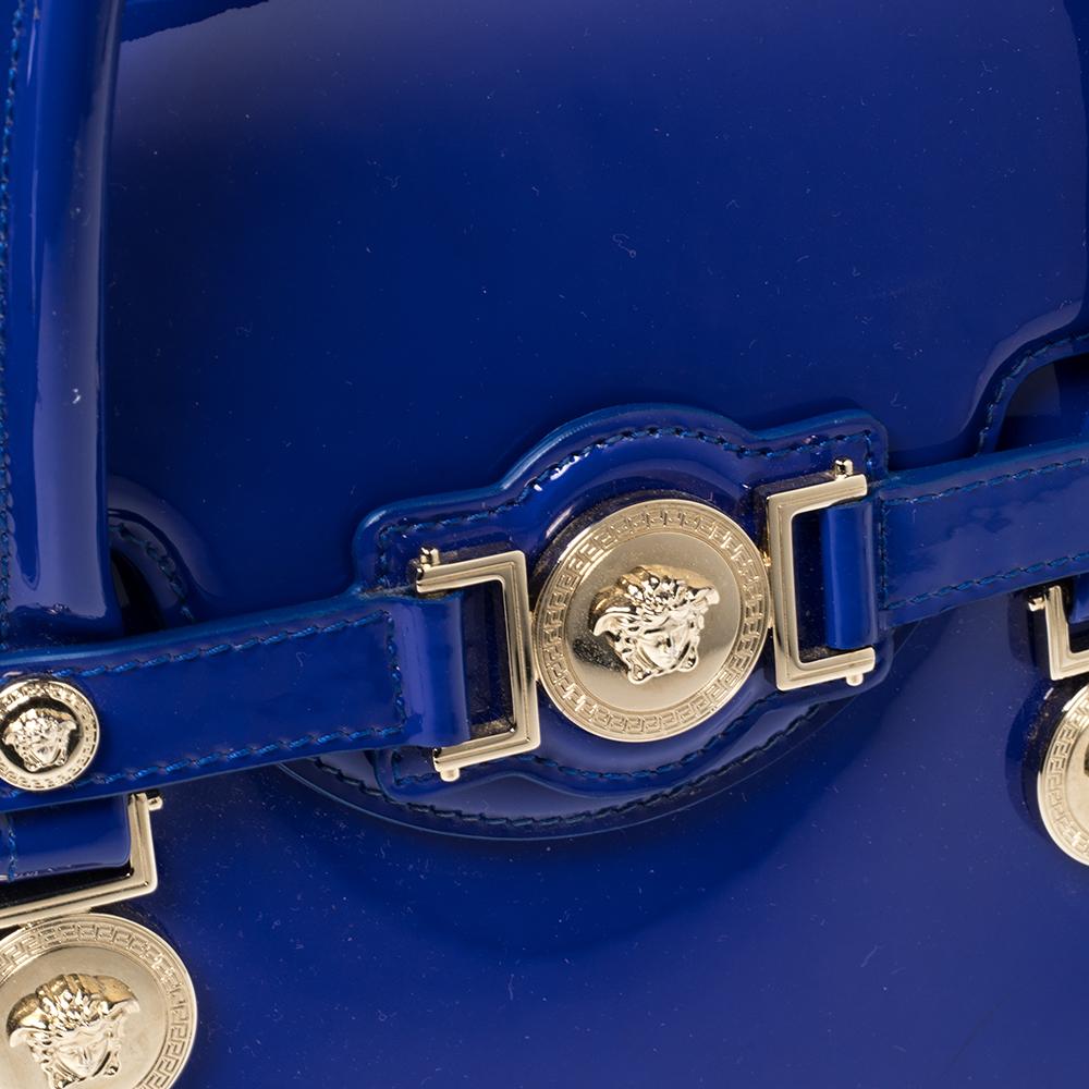 Versace Blue Patent Leather Medium Medusa Medallion Tote 2