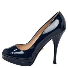 Versace Blue Patent Leather Peep Toe Platform Pumps Size 37