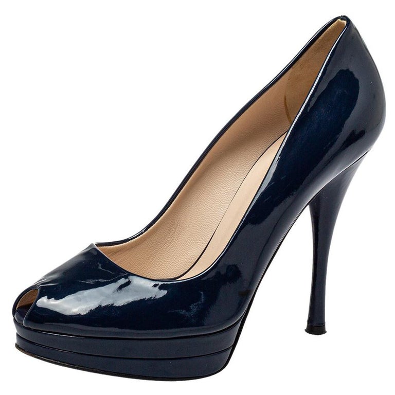 Versace Blue Patent Leather Peep Toe Platform Pumps Size 37 For Sale at ...