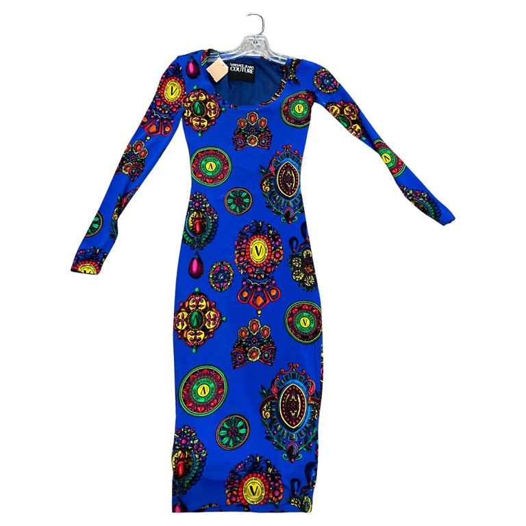 versace collection blue dress Viscose Liquid Jersey Draped Gown, Female, Blue, 36 a striking interpretation of timeless elegance infused with mythological allure Versace Blue Print Dress Size