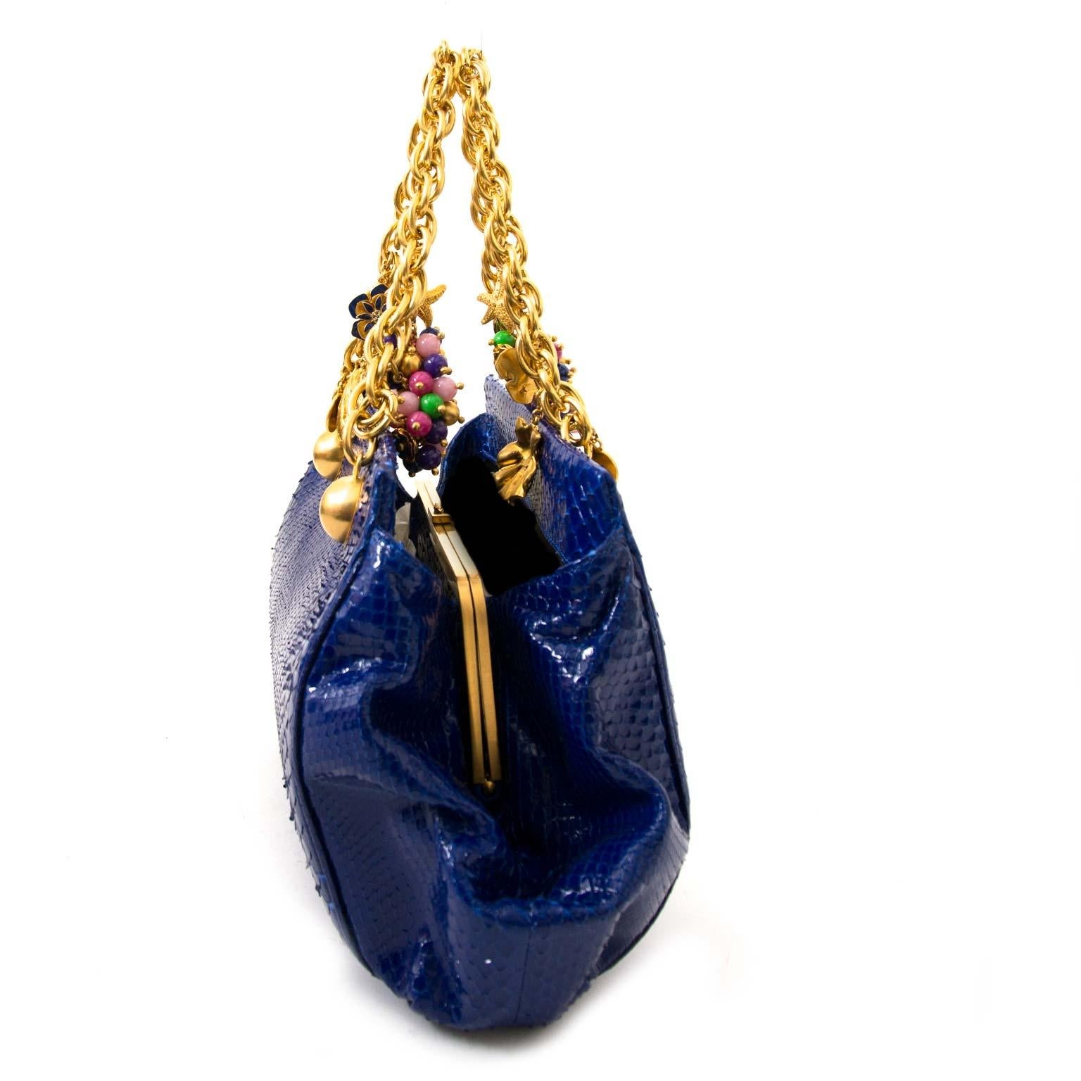 Black Versace Blue Python Gold Chain Bag With Ornaments