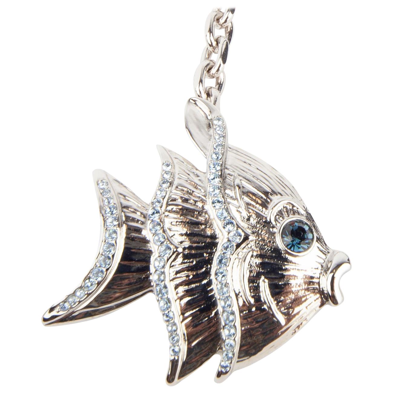 Versace Blue Rhinestone Studded Metal Angel Fish Key Chain