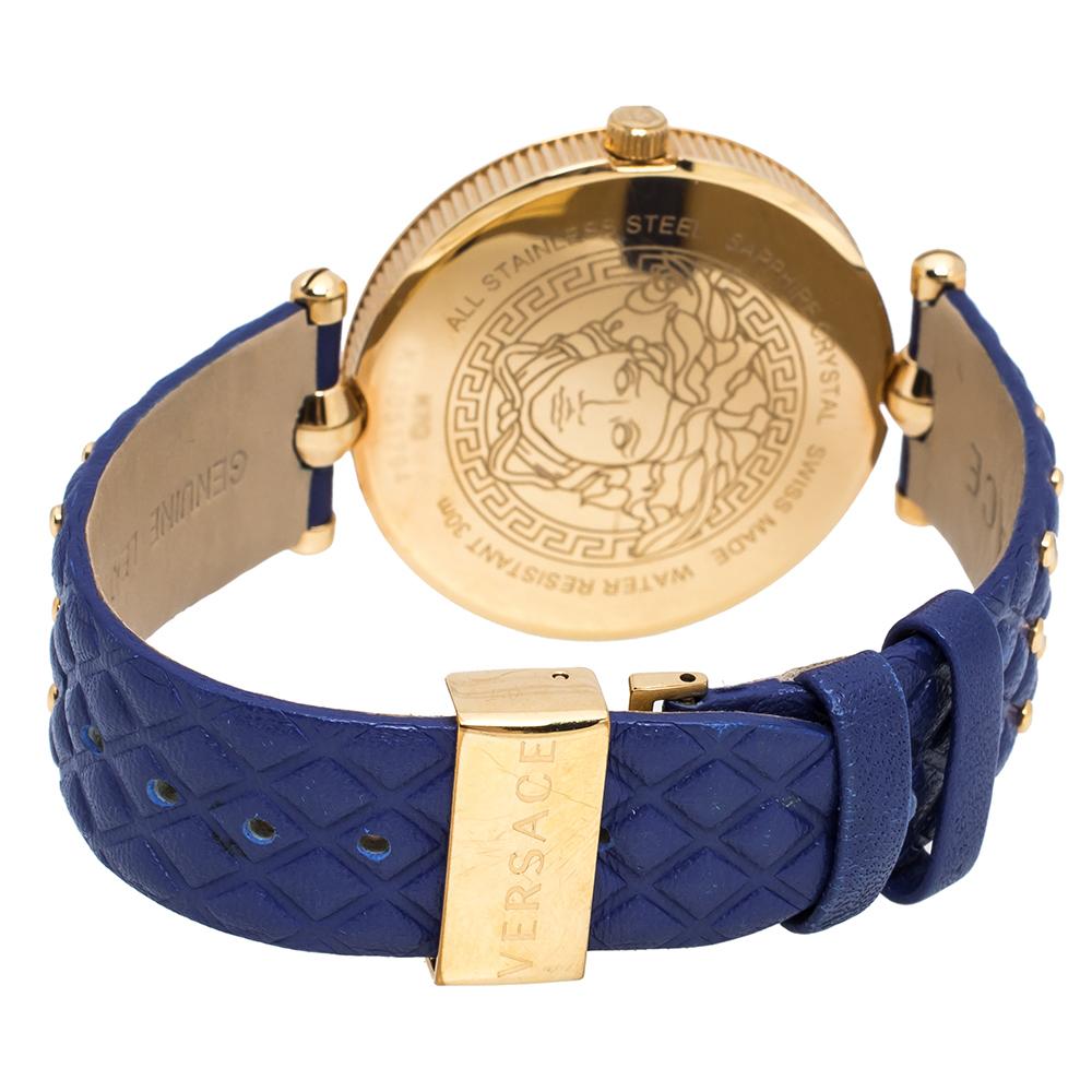 Versace Blue Rose Gold Plated Vanitas K7Q Women's Wristwatch 40 mm In Good Condition In Dubai, Al Qouz 2