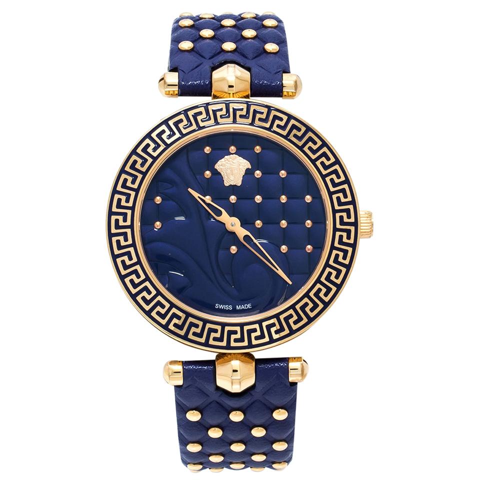 Versace Blue Rose Gold Plated Vanitas K7Q Women's Wristwatch 40 mm