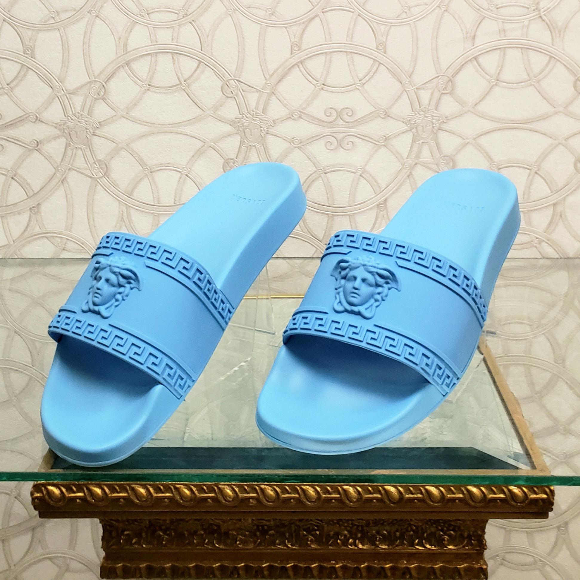blue versace slides