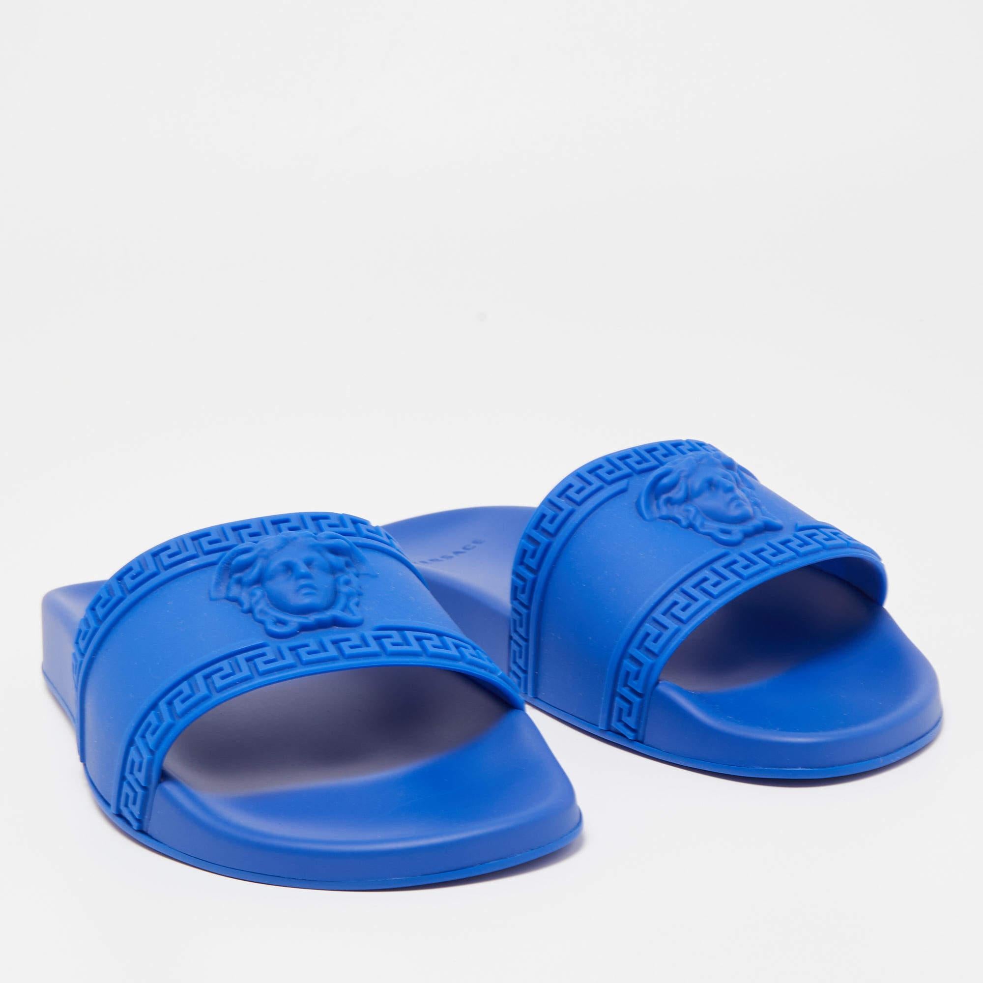 Men's  Versace Blue Rubber Flat Slides Size 41