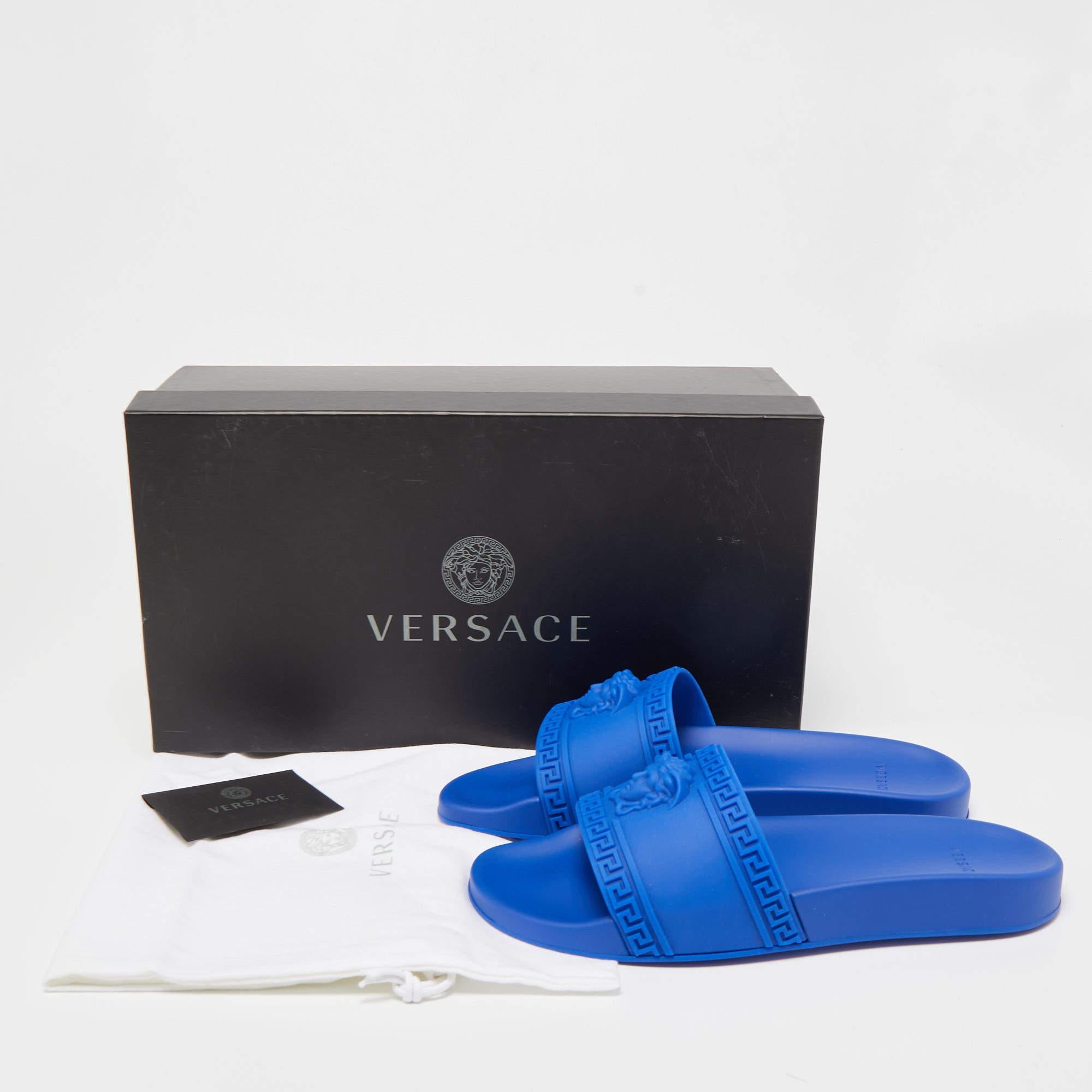  Versace Blue Rubber Flat Slides Size 41 3