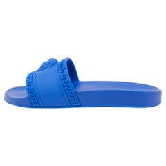  Versace Blue Rubber Flat Slides Size 41