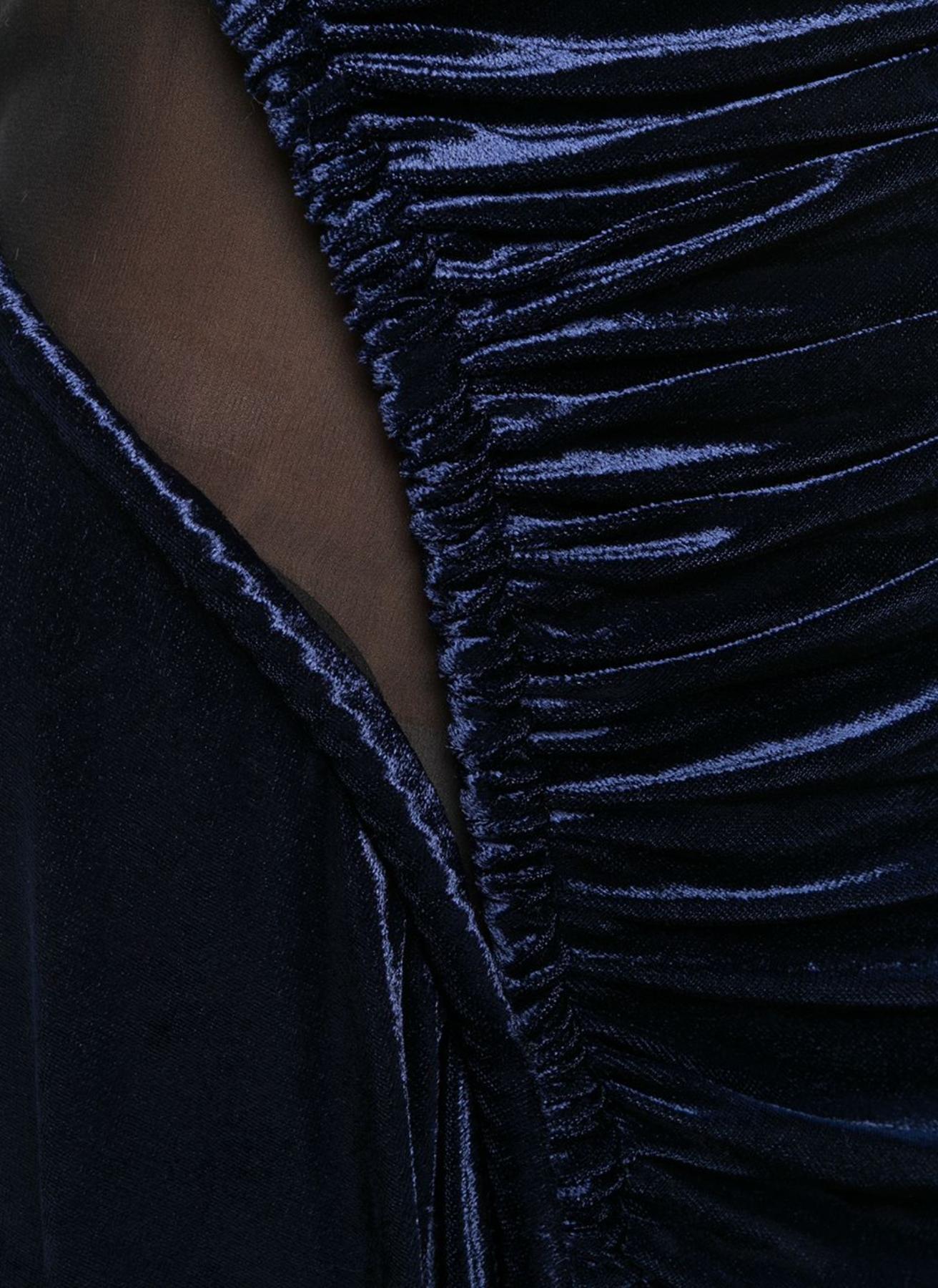 Black Versace Blue Silk Velvet Asymmetrical Fitted Cocktail Dress Size 40