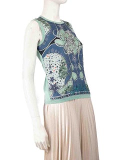 Versace Blue Silk Baroque Print Knit Top Size S
