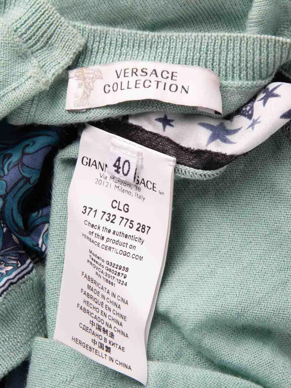 Versace Blue Silk Baroque Print Knit Top Size S For Sale 4
