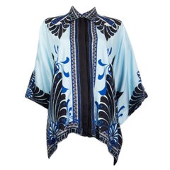 VERSACE blue silk twill PRINTED OVERSIZED Short Sleeve Button-Up Shirt 40 S