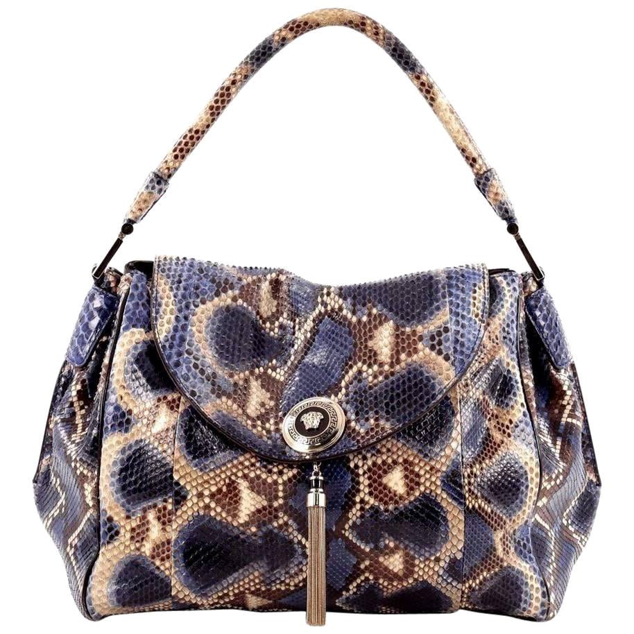 VERSACE BOLSA VANITAS TALIA SNAKESKIN AZUL Nuevo