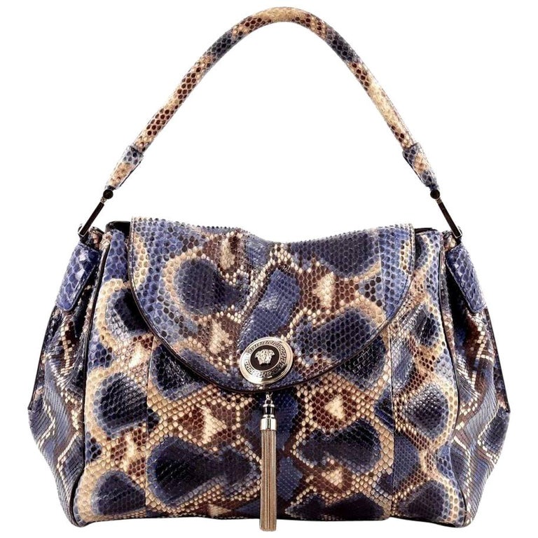 VERSACE BLUE SNAKESKIN TALIA VANITAS BAG New For Sale at 1stDibs