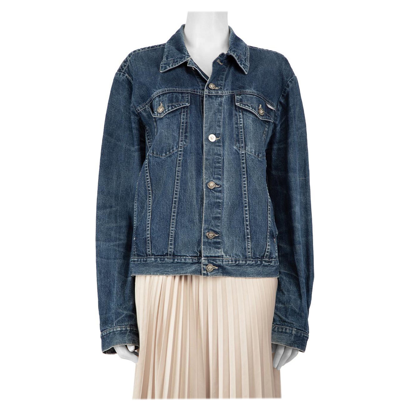 Versace Blue Stone Wash Denim Jacket Size XL