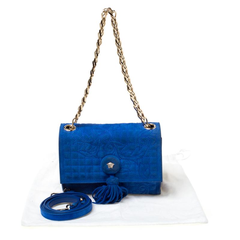 Versace Blue Suede Vanitas Crossbody Bag 6