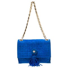 Versace Blue Suede Vanitas Crossbody Bag