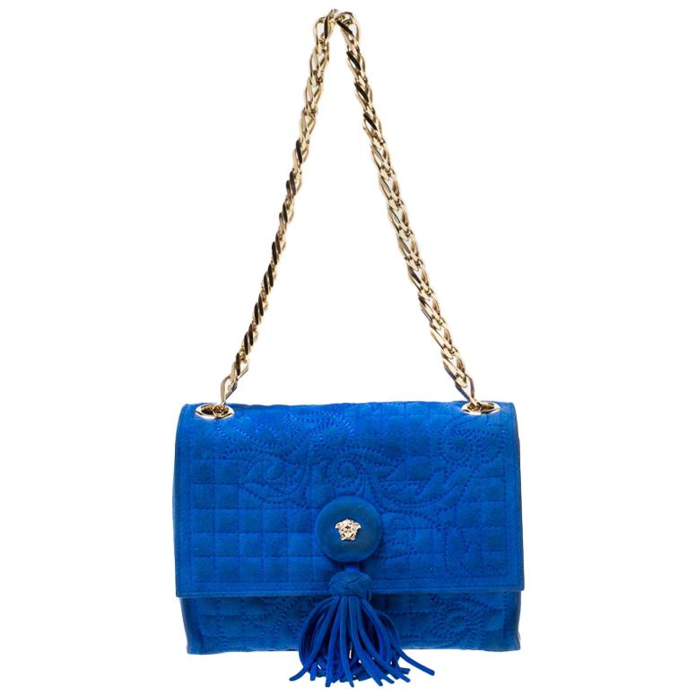 Versace Blue Suede Vanitas Crossbody Bag